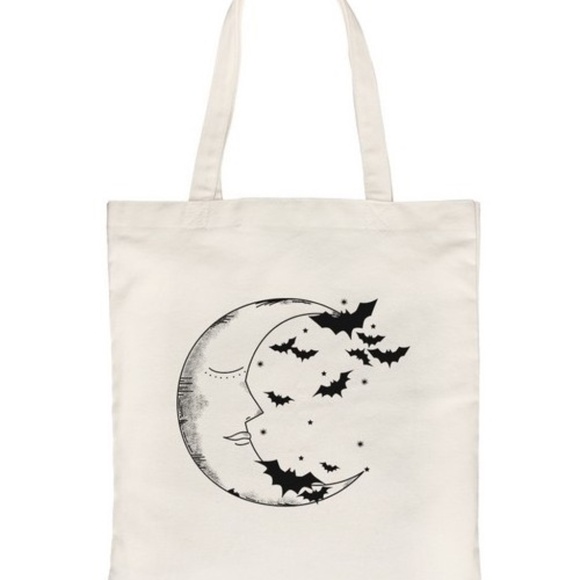 Bella Noche Moon & Bats Canvas Tote Bag | Gothic Witchy Eco-Friendly Shopper - Picture 3 of 5
